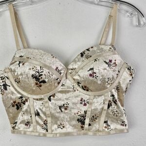 Haute Monde Bustier Beige Floral Velvet Sz S Light Romantic Feminine Western